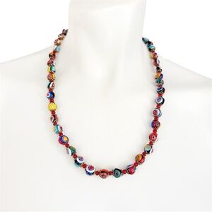 Vintage Murano Millefiori Venetian Art Glass Gold Beaded Necklace Italian